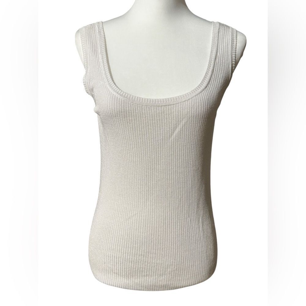 Ellen Tracy White Tank Style Ribbed Lightweight Sweater Sz XS